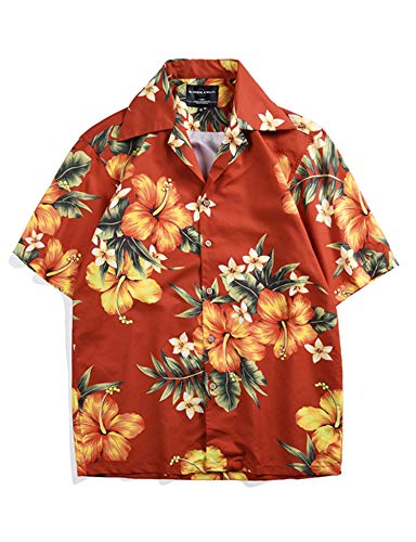Pizoffメンズ 半袖シャツ 豪華 おしゃれ 花柄レッド!。 Amazon.co.jp: Pizoff(ピゾフ): 半袖＆長袖シャツ